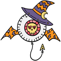 halloween illustration. Halloween balloon with skull, bat wings, and witch hat illustration