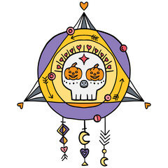 halloween illustration. Halloween-themed abstract skull with pumpkins and geometric shapes design