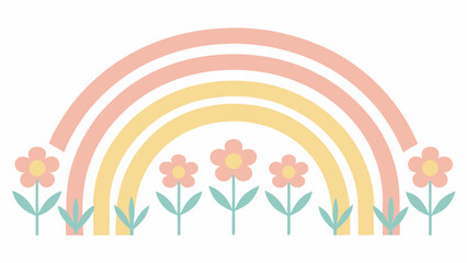 Pastel rainbow with flowers isolated on white background a charming illustration of a rainbow and flowers, perfect for adding a touch of whimsy