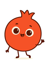 Obraz premium Cute cartoon pomegranate with a happy face, big eyes, and a glowing base on a dark background. Perfect for kids, health, and friendly brand mascots. This cheerful, anthropomorphic fruit design provide