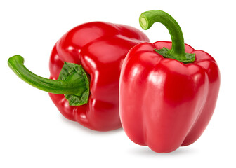 red sweet bell peppers isolated on white background. clipping path