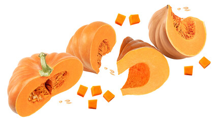 piece of pumpkin isolated on white background. clipping path