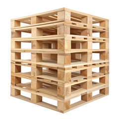 Stacking Wooden Pallets: A detailed view showcases a stack of durable wooden pallets, highlighting the robust construction and natural grain, perfect for industrial and logistical concepts.