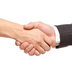 Handshake for Agreement: A close-up shot of two hands clasped in a firm handshake, symbolizing agreement, collaboration, and mutual respect in a business deal.