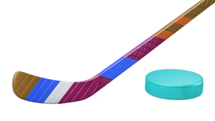 Colorful Stick & Puck Sports Illustration