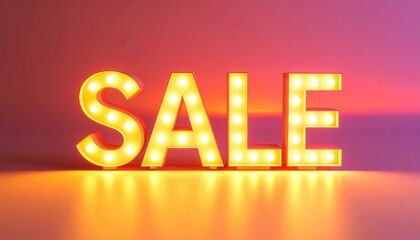 Illuminated Sale: An inviting display of the word SALE in bright, glowing marquee letters, perfect for conveying retail promotions and attracting customers. 