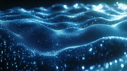 Obraz premium Ethereal waves of glowing blue particles cascade like a celestial ocean evoking a sense of wonder and futuristic