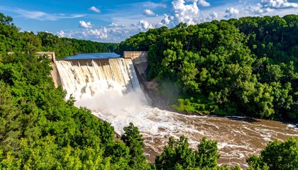 Obraz premium Dam cascading into river