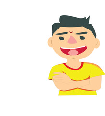 Cartoon Boy with Yellow Shirt and Arms Crossed Vector Illustration