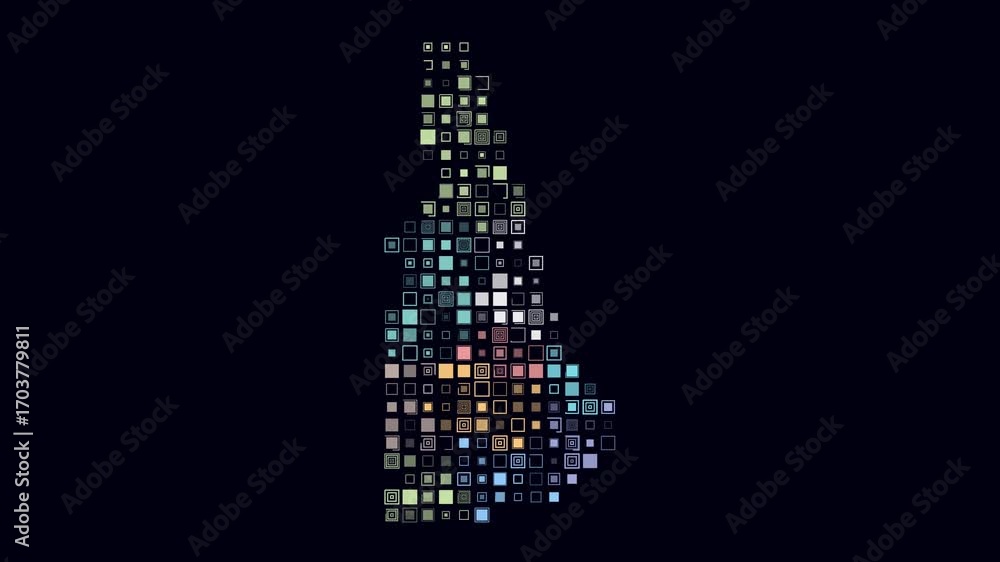 Poster new hampshire animation. shape of the state with pulsating colored dots. large size square blocks. d