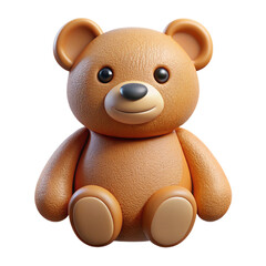 Adorable brown teddy bear with soft plush texture sitting playfully and smiling brightly