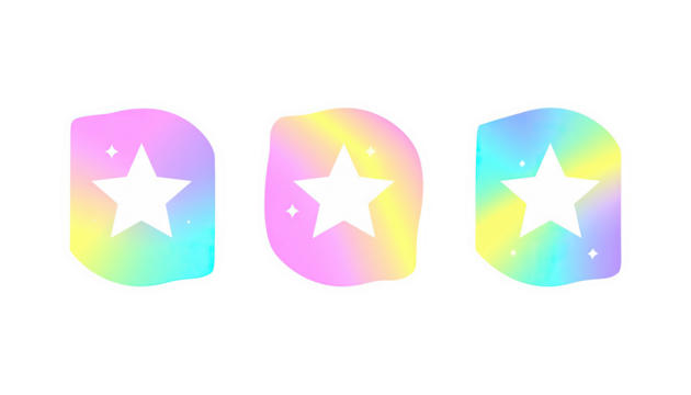 Three pastel-colored, stylized star stickers.  