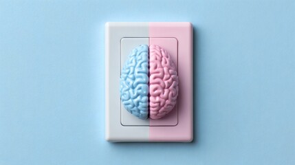Colorful Brain on Light Switch Symbolizing Balance Between Creativity and Logic – Conceptual Artwork for Innovation, Psychology, and Modern Visual Storytelling