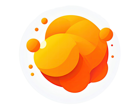 Orange abstract orb, fluid shapes,  white background