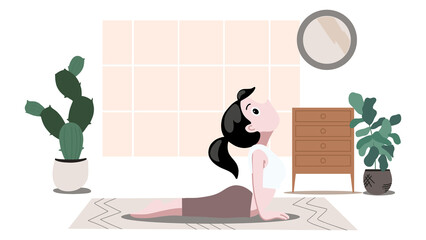 Yoga Cobra Pose Illustration in Modern Home Interior