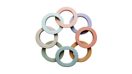 Interlocking pastel colored rings arranged in a circular pattern