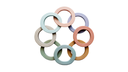 Interlocking pastel colored rings arranged in a circular pattern