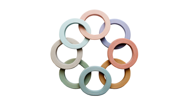Interlocking pastel colored rings arranged in a circular pattern