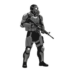 Fototapeta premium Soldier in protective gear holding a rifle