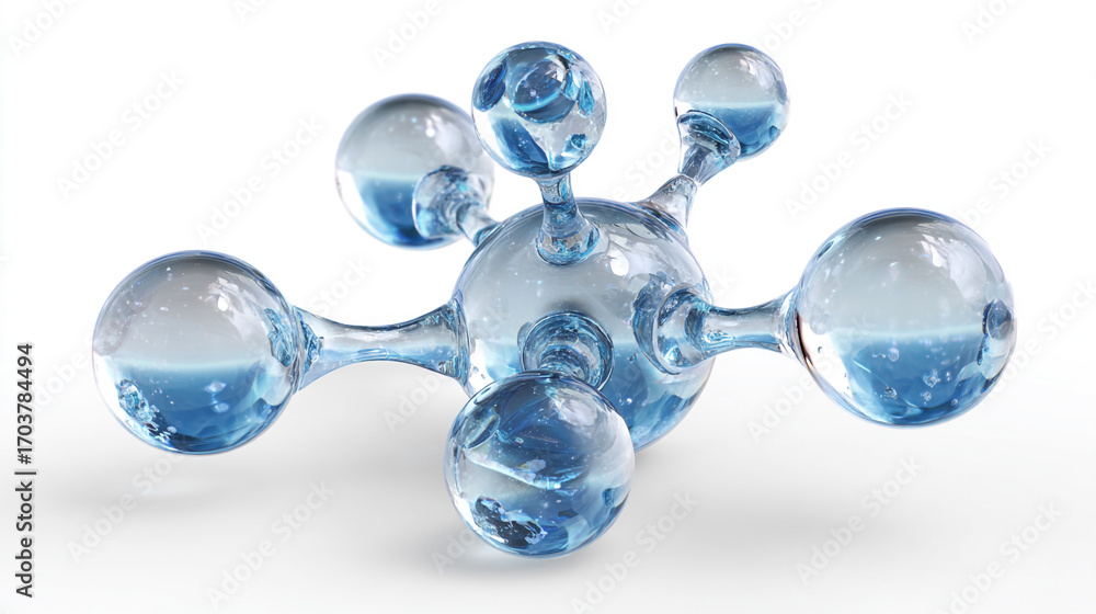 Poster a 3d rendering of a translucent blue molecule model on a white background