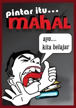 Cartoon style illustration with bold typography saying Pintar Itu Mahal, Ayo Kita Belajar. Great for education campaigns, school posters, awareness designs, and inspirational learning messages.