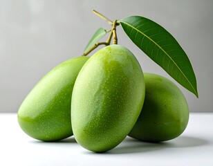 Obraz premium Fresh green mangoes with leaves