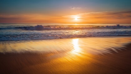 Fototapeta premium Ethereal Sunset Shadows On Tranquil Beach Sand With Soft Ocean Waves