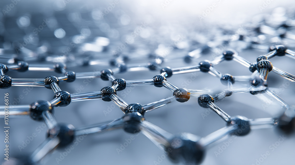 Poster microscopic view of a molecular structure atoms connected by bonds forming a lattice network