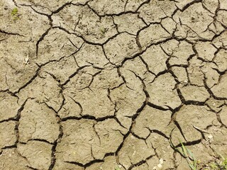 Dry cracked earth surface showing drought and climate change effect, natural texture background.