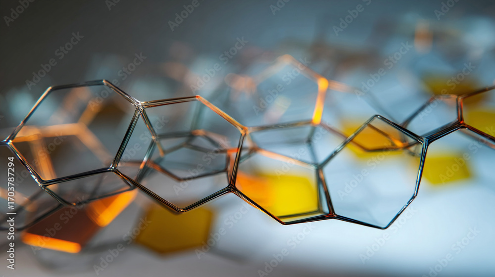 Aufkleber abstract hexagonal glass structure illuminated with warm light a close up shot
