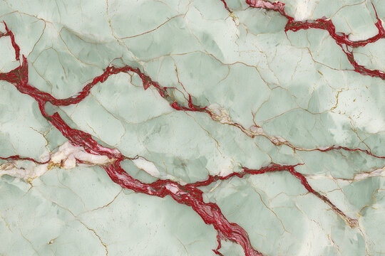 Breccia marble texture, Sage Green background, Ruby Red veins, Organic Biophilic, For Book Cover Art aesthetic, seamless pattern