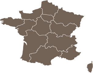 Vector Map of France with Regional Borders &ndash; Solid Color Fill Design