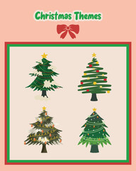 Christmas tree decoration vector set sticker with festive ornaments