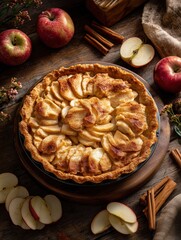 Pie with apples on top of it