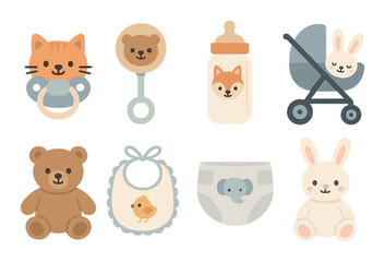 Adorable baby items collection with cute animal designs