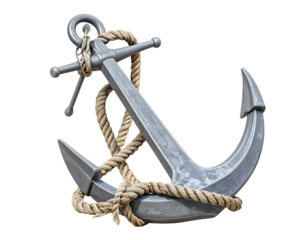 Vintage Maritime Gray Anchor with Rope Isolated on Transparent Background PNG