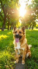 Dog in park at sunset