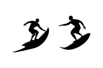 two surfers riding waves captured in motion silhouette