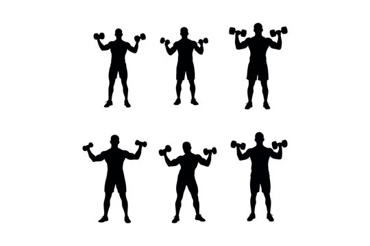 fitness enthusiasts lifting weights in various poses silhouette - Powered by Adobe