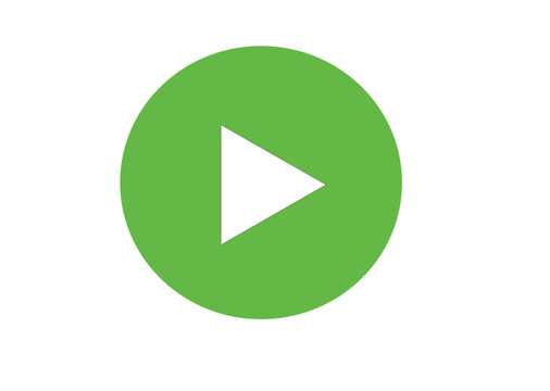 Vector green play button isolated on white background, a simple and clean design for multimedia, video, or audio applications and user interfaces