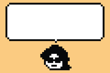 Cartoon pixel cute background man face with chat box blank decoration 8 bit male boy say speak discuss chat box cartoon character pixel 8bit game png vector.