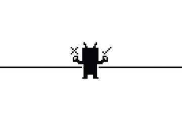 Cute pixel art cartoon background robot or AI learn or learning skill for smart factory bot robot vector character technology 8 bit.