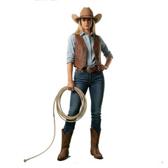 female cowboy isolated on transparent background