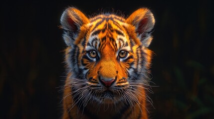 Obraz premium Close-up Portrait of a Young Tiger Cub with Striking Eyes