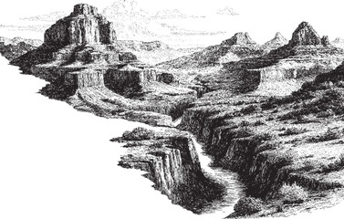 Grand Canyon, Arizona illustration on a white background. This vector illustration can be used in any size you like for advertising, logos, and other work.
