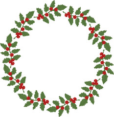 A festive Christmas pixel art wreath of holly and berries. Simple and charming, perfect for holiday cards, invitations, or digital designs.