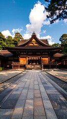 Fototapeta premium Ancient Japanese shrine under a sunny sky