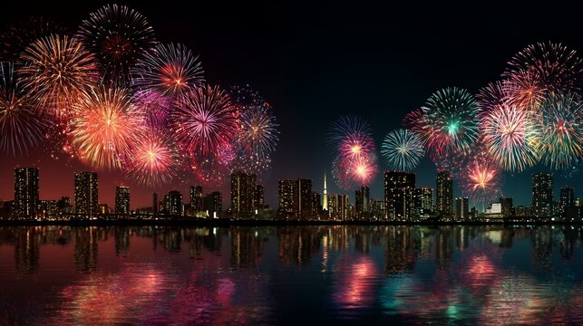 fireworks, night, celebration, firework, festival, light, holiday, sky, fire, explosion, new year, water, party, new, city, colorful, celebrate, black, year, reflection, red, pyrotechnics, display, ju