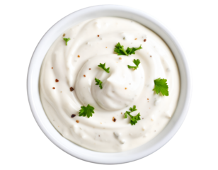 Ranch dressing in a bowl isolated on transparent background