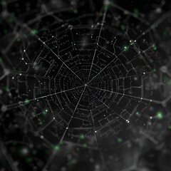 Obraz premium spider web digital network visualization with glowing nodes on dark background technology connection pattern